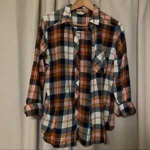 Pink/Orange/Navy Plaid Button Up